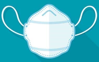 Graphic of white surgical face mask with blue background