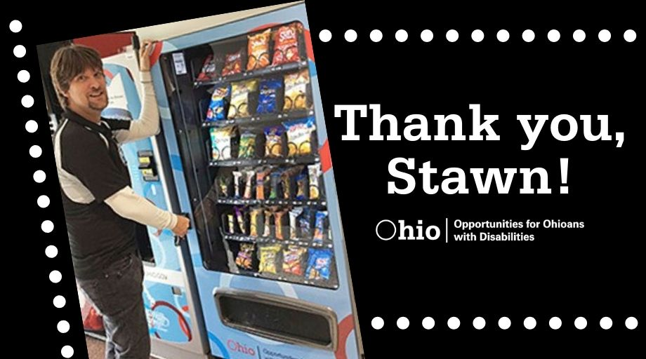 Photo of BE Operator Strawn in front of his vending machine. TEXT: Thank you Strawn! OOD logo