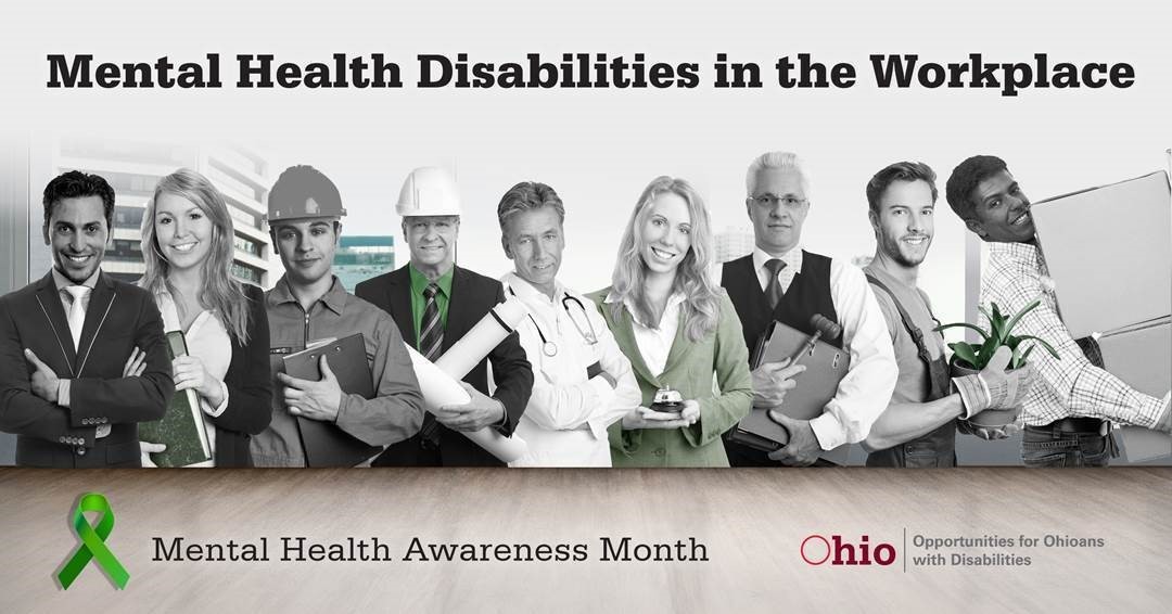 photo graphic for Mental Health Disabilities in the workplace featuring photos  of men and women from different fields