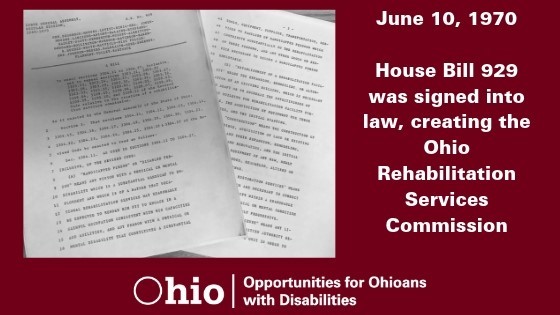 Graphic featuring HB 929 that established the Ohio Rehabilitative Services Commission, June 10, 1970
