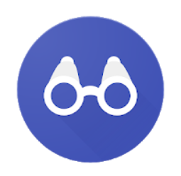 Logo: binoculars on blue background