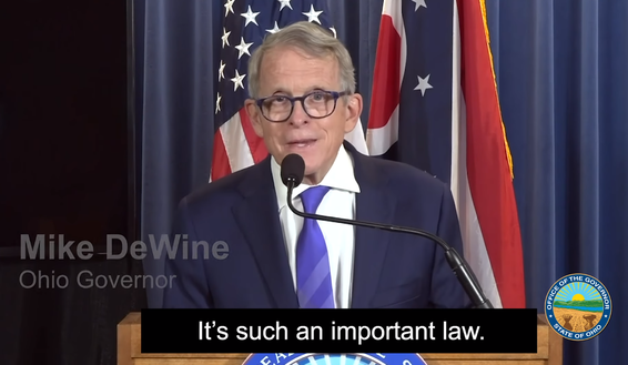 Governor DeWine at podium, screen shot from video on ADA