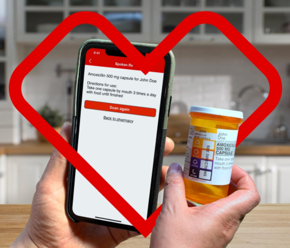 Photo of a phone and prescription bottle,  info on phone screen that is the same as on the prescription. Circled with a heart