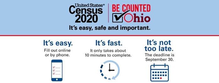 Graphic with words Census 2020 Be Counted Ohio It's easy, safe and important