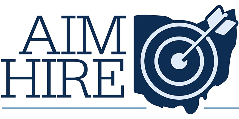 Aim Hire logo Text: Aim Hire and graphic of Ohio with arrow and bullseye