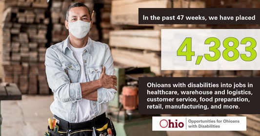 OOD Continues to assist Job Seekers In the past 47 weeks, we have placed 4,383 Ohioans with Disabilaities into jobs