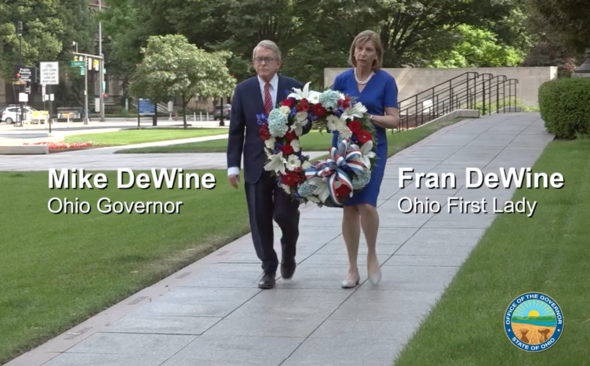 Governor Mike DeWine and First Lady Fran DeWine honor veterans for Memorial Day with wreath ceremony.