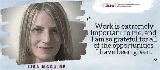 Photo of Lisa McGuire with quote Work is extremely important to me, and I am so graeful for all of the opportunities I have been given