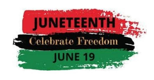 red, black green colors with words Juneteenth Celebrate Freedom June 19