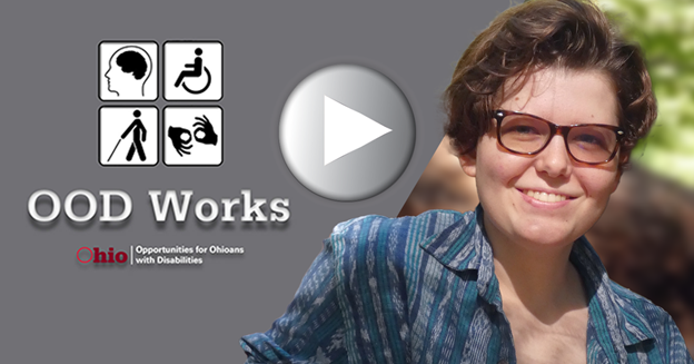 Photo of woman wearing glasses and striped blue shirt OOD Works Podcast