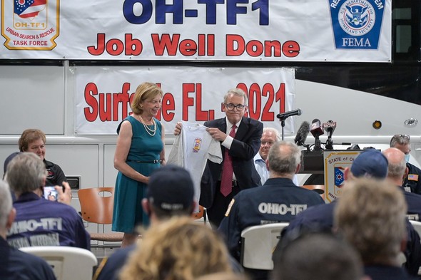 Governor DeWine and First Lady Fran DeWine welcome back the Ohio Task Force 1 from Florida.