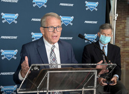 Governor DeWine speaks at Progressive Field