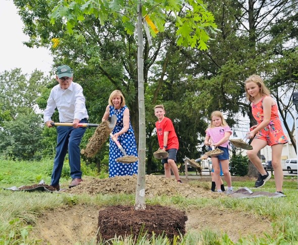 Ohio Governor Mike DeWine planting a white oak tree in Governor?s Grove at the Natural Resources Park 