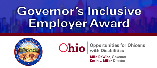 Blue background text graphic that says Governor's Inclusive Employer Award