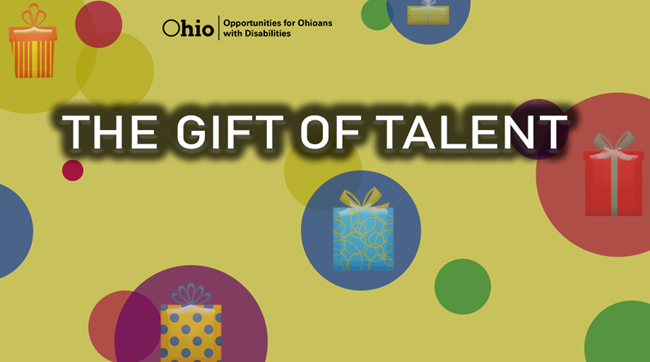  graphic featuring gift boxes in circles and text: The Gift of Talent