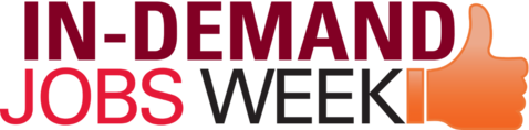 Text Logo: In-Demand Jobs Week with thumbs up symbol