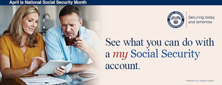  photo of man and woman looking at a tablet  Text: See what you can do with a my Social Security Account.