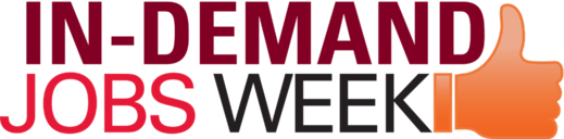 Text logo: In Demand Jobs Week and thumbs up symbol