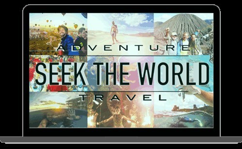 Images of various travel locations Text: Adventure: Seek the World: Travel