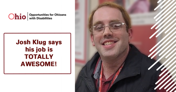 Man wearing glasses, smiling, text OOD Logo, Josh Klug says his job is totally awesome