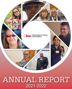  Kaleidoscope design featuring photos of  OOD participants  TEXT:  OOD Logo Annual Report 2021-2022