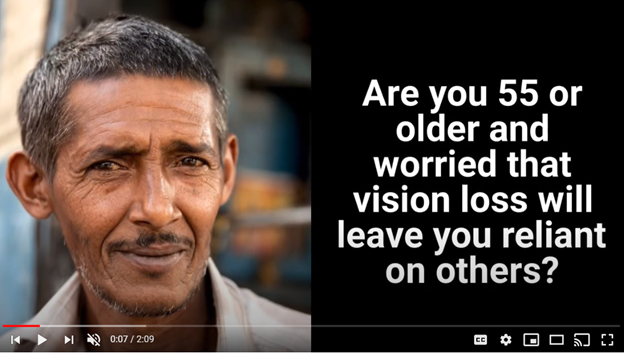 Photo of Indian man with text: Are you 55 or older and worried that vision loss with leave you reliant on others?
