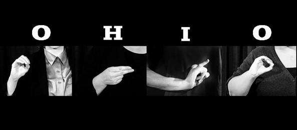 Photo of hands depicting each letter of OHIO in sign language