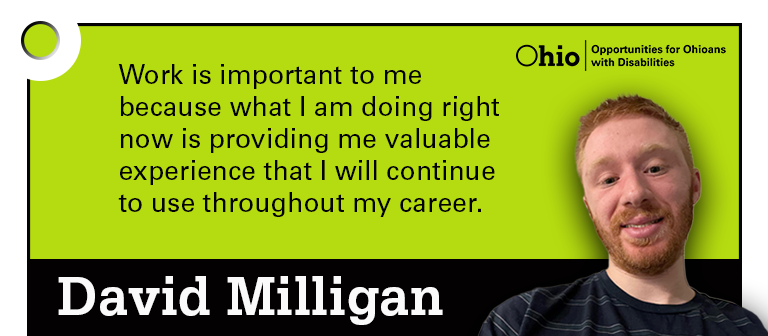 Photo of man smiling text, Work is important to me  David Milligan