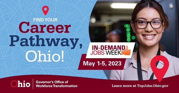 Photo of young girl wearing glasses. Career Pathway, Ohio InDemand Jobs Week May 1-5, 2023