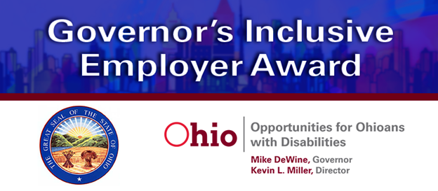 Governor's Inclusive Employer Award The Great Seal of the State of Ohio; OOD logo