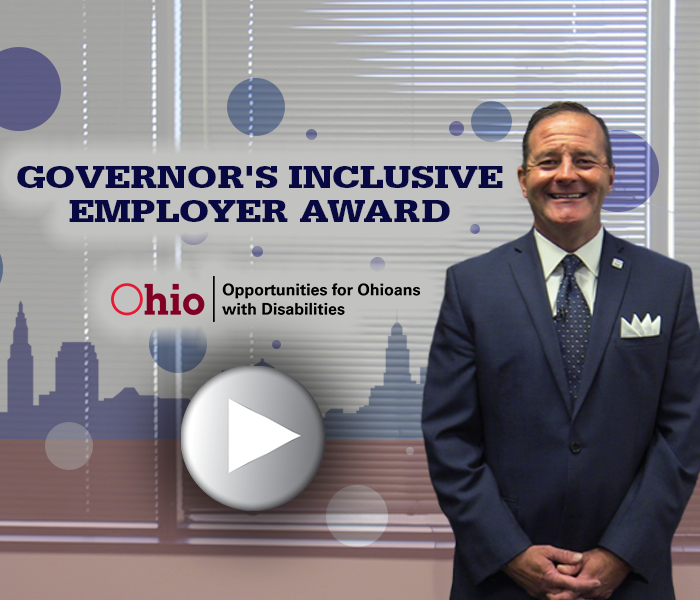 Photo of Director Kevin Miller. text, Governor's Inclusive Employer Award, OOD logo