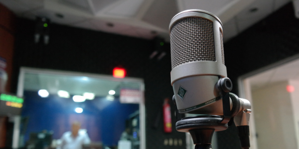 Microphone in a recording studio.