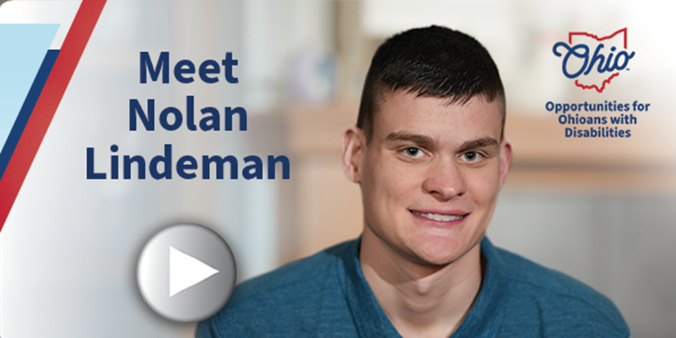 Young man smiling into the camera with the text "Meet Nolan Lindeman" to the left of the man and the OOD logo to the right.