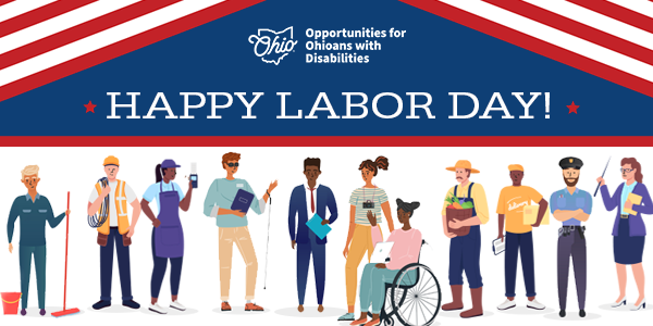 OOD Works Happy Labor Day graphic of individuals representing different occupations.