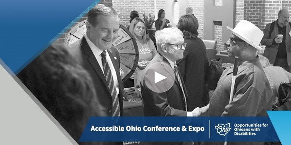 Governor DeWine shakes hands with Richard Payne, President of the National Federation of the Blind of Ohio, at the Accessible Ohio Conference & Expo.