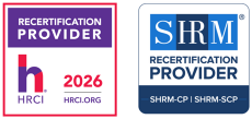 HRCI 2026 Logo features "h" and SHRM logo 2026 features blue colors