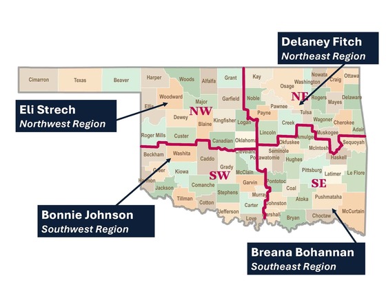 Regional field representative map divided by county. Click image to download map.