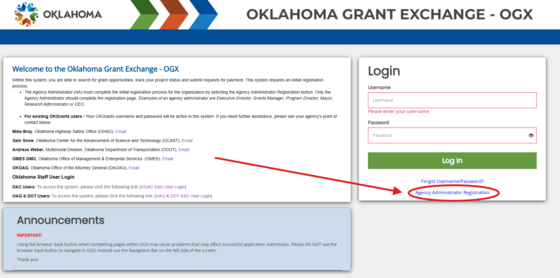 OGX log-in screen