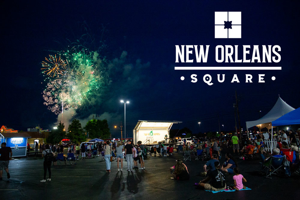 New Orleans Square logo and fireworks display