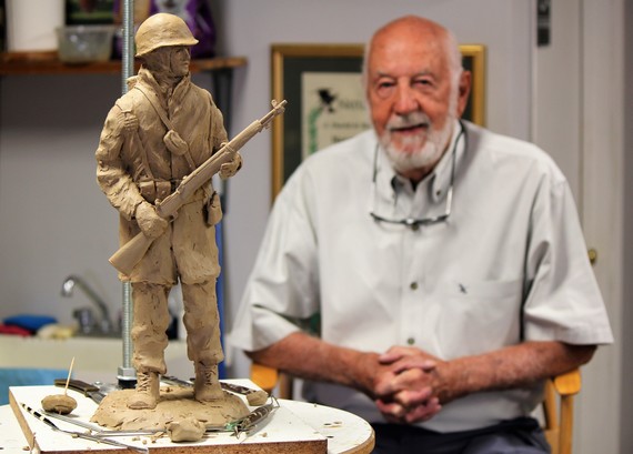 J. David Nunneley with sculpture of Korean War soldier