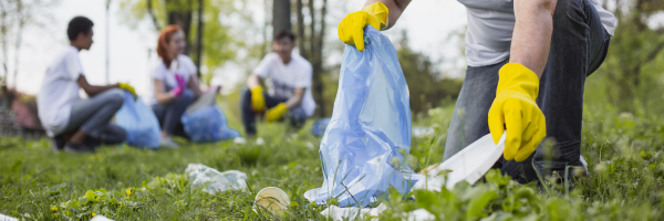 picking up trash