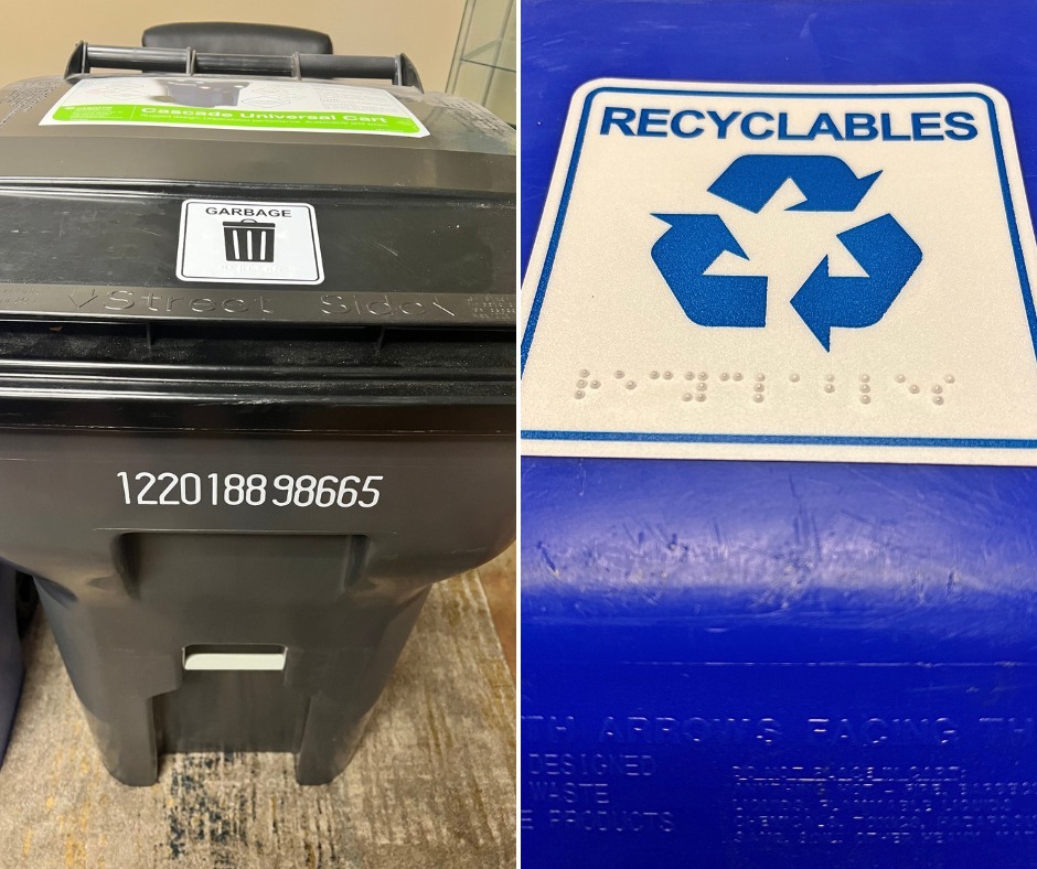 Braille labels available for recycling and trash carts
