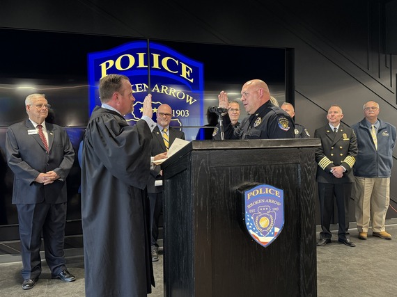 Broken Arrow's new police chief Lance Arnold takes the oath of office at a swearing in ceremony on Jan. 7.