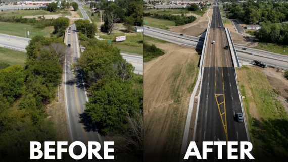 Before and after image of the County Line bridge over SH-51.