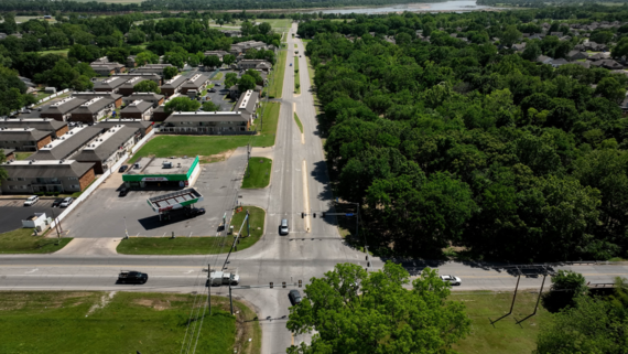 Aerial view of intersection of Aspen Avenue and Jasper Street