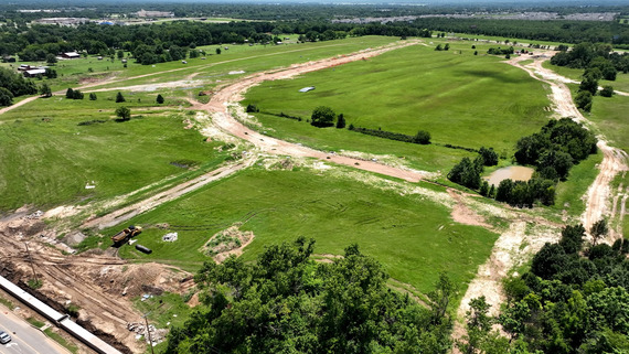 A drone shot of the Arrow Forge Innovation District.  