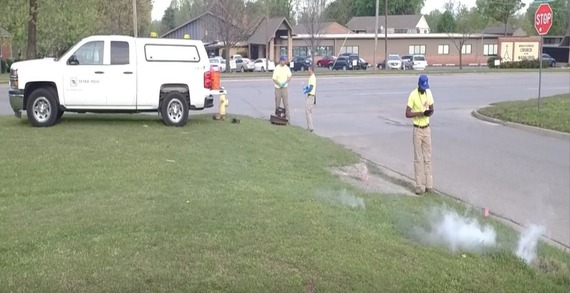 Tetra Tech is conducting smoke testing in a neighborhood.