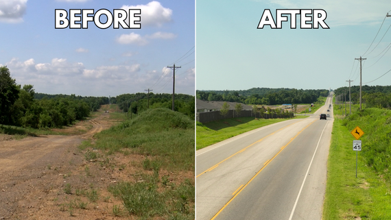 Before and after view of 209th East Avenue looking from Omaha Street south toward Albany Street