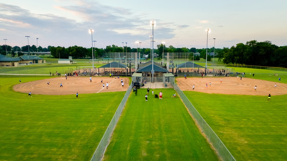 Drone view of the softball fields at Arrowhead Park
