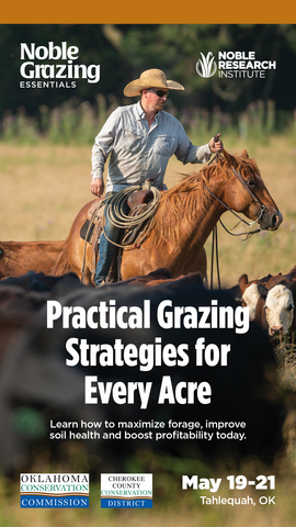 An invitation for Noble Grazing Essentials showing a man riding a horse.